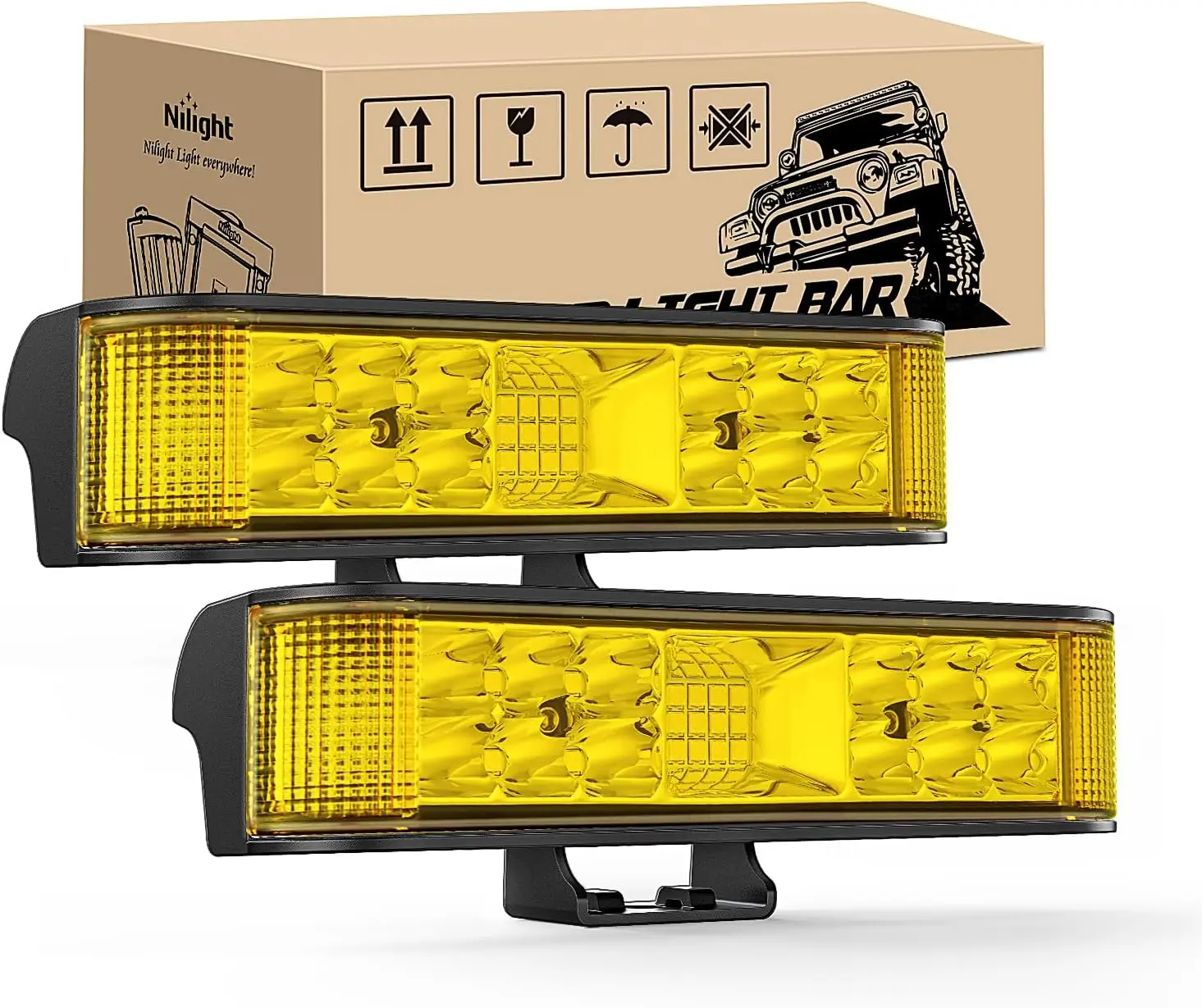 Nilight Side Shooter Amber LED Light Bar - 2PCS 6.5in 60W Flood-Spot Beam Combo Fog Driving/Work Pods for Trucks, Boats, Automotive Accessories (Father's Day Gift) with Cooling Fans