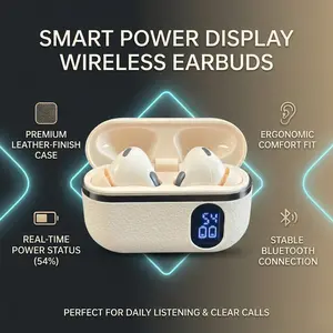 Fluffdrip KC-T01 Premium Bluetooth Earbuds - Aesthetic Leather Design w/ Digital Battery Screen, TikTok Viral!