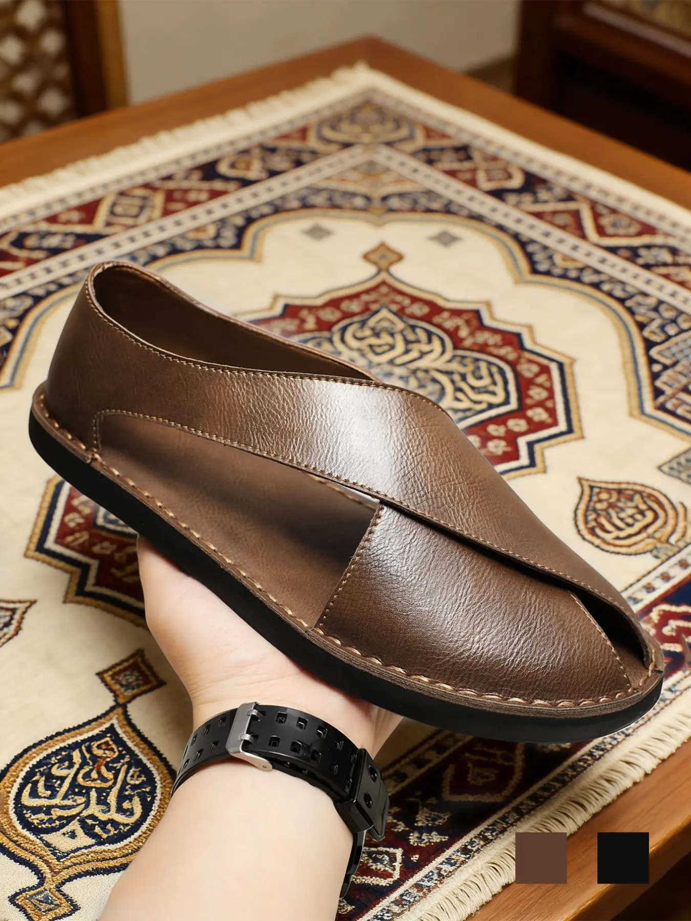 Men's Cross Strap Arabic Sandals, Footwear Sandal, Lightweight Flexible Cushioned Non-Slip Wide Width Fisherman Sandals Closed Toe Flat Walking Shoes Casual Beach Vacation Summer Brown Black Vegan Leather 11-15 Outdoor Hiking