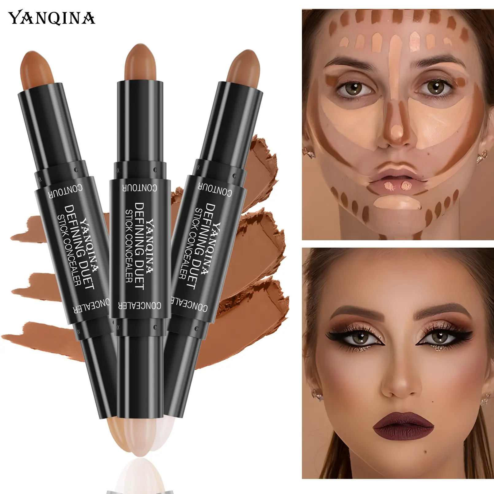 2-in-1 Creamy Cosmetic Contour & Highlighter Stick - Dual-Ended Pencil for Bronzing, Brightening, Sculpting, Flawless Seamless Application, Lightweight Texture, Water Proof, Ideal for Holidays, Travel