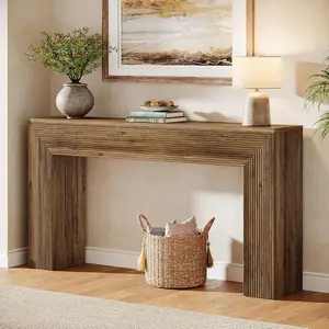 LITTLE TREE 63" Fluted Farmhouse Console Table, Rustic Long Sofa Table Behind Couch for Entryway, Living Room, Hallway, Foyer