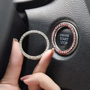 Rhinestone Decor Car One-button Start Decoration Ring, Car Engine Start Stop Button Cover, Car Interior Decoration Accessories for Women & Girls