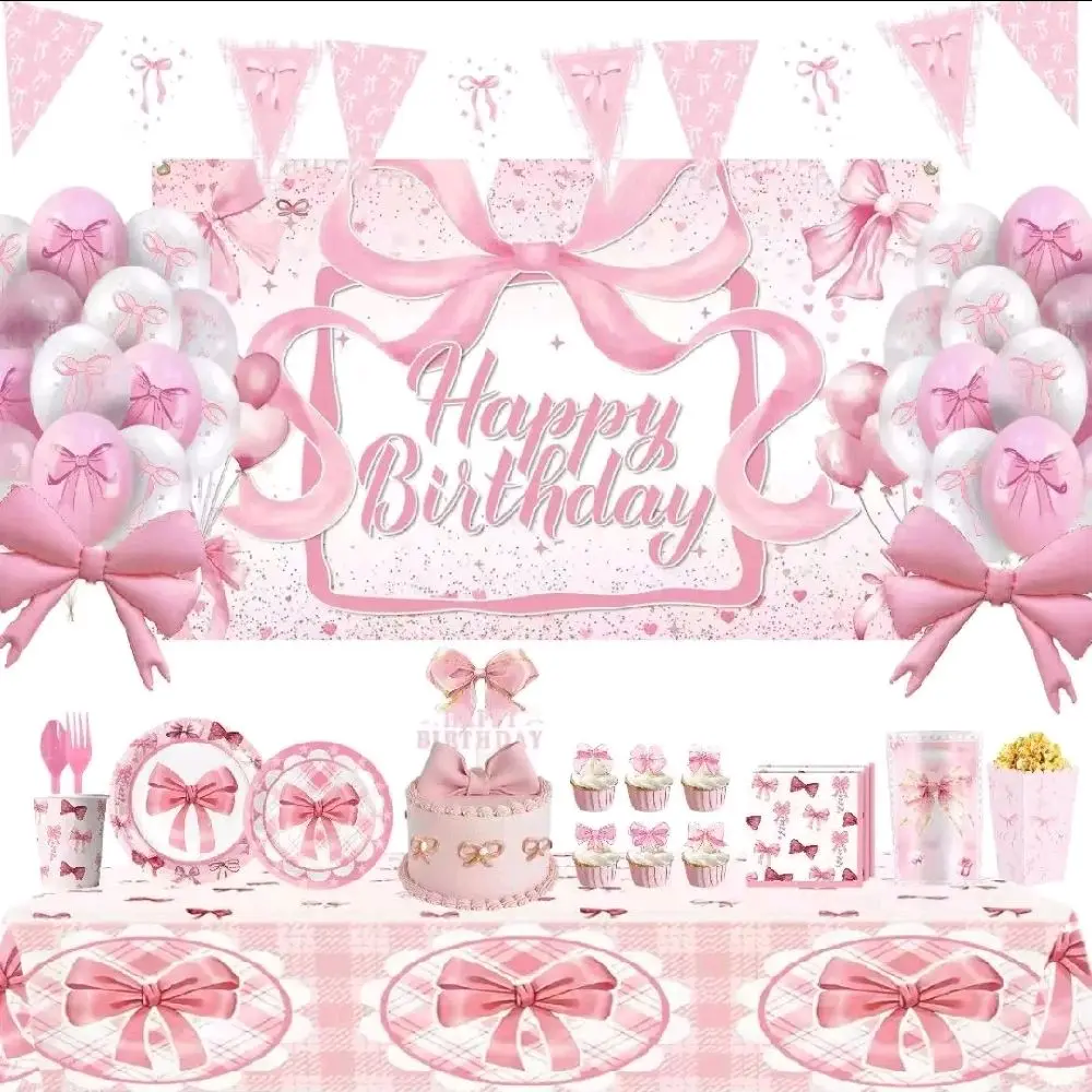 Pink Bow Decor Set, Girl-Focused Party Decorations