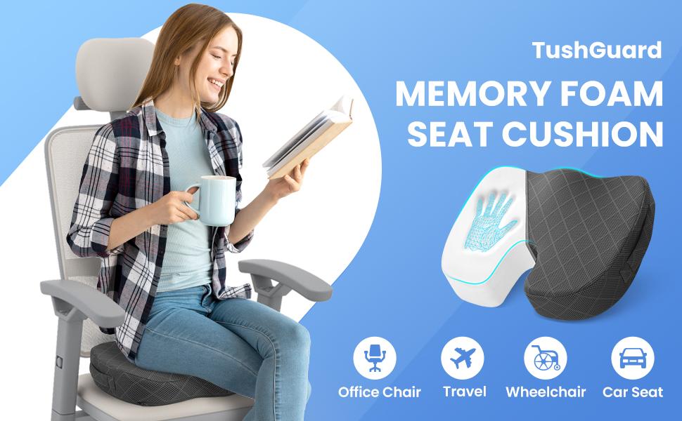 TushGuard Seat Cushion - Memory Foam Cushion for Office Chair, Car Seat, Airplane, Bleacher - Sciatica & Hip & Coccyx Pain Relief Desk Chair Cushion for Long Sitting Office Workers, Car Drivers,back to school,back to school shopping,home decor TushGuard Seat Cushion - Memory Foam Cushion for Office Chair, Car Seat, Airplane, Bleacher - Sciatica & Hip & Coccyx Pain Relief Desk Chair Cushion for Long Sitting Office Workers, Car Drivers,back to school,back to school shopping,home decor