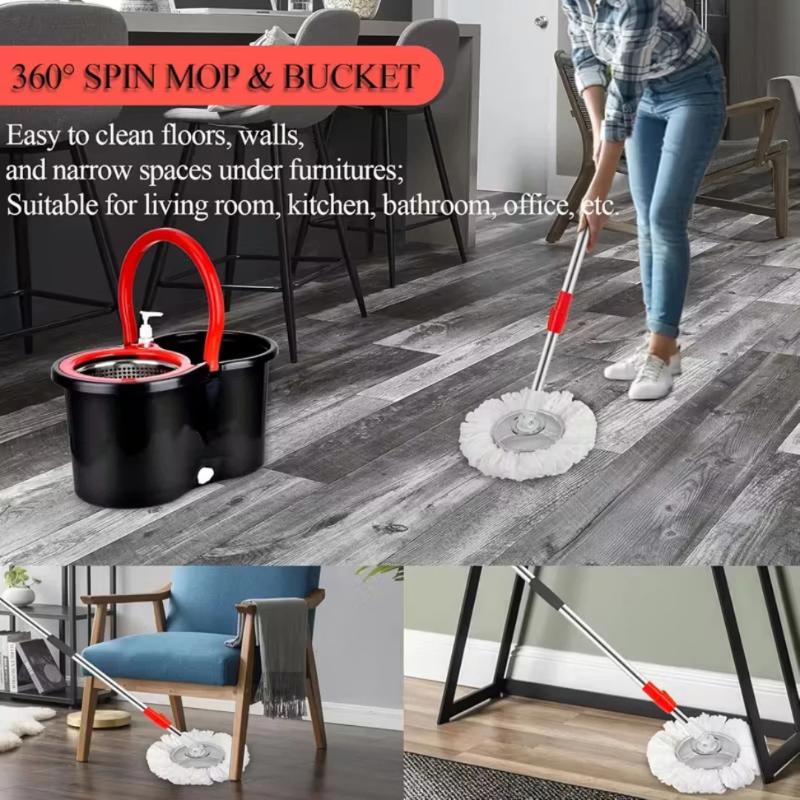 Spin Mop and Bucket with Wringer Set, 360° Spinning Mop System 4 Mop Refill Spin Mop and Bucket with Wringer Set, 360° Spinning Mop System 4 Mop Refill