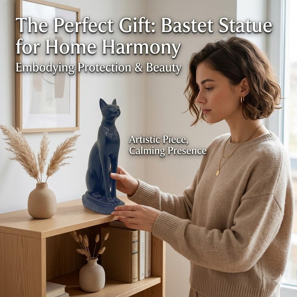 Elegant Egyptian Bastet Cat Statue - Black Goddess Bast Figure | Ancient Egypt Feline Sculpture for Home Protection & Altar Decor | Unique Gift for Cat Lovers & History Enthusiasts | Resin Mythology Figurine