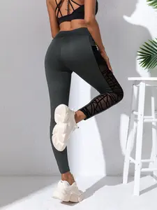Women's Plus Size Yoga Pants, High Waist Mesh Patchwork Leggings, Butt Lifting Abdominal Control Running Tights, Outdoor Casual Wear, High Stretch Leggings