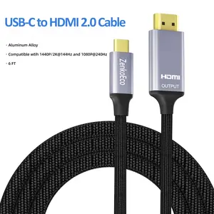 USB-C to HDMI Cable, Gold Plated Shell Type-C to HDMI 2.0 Cord Aluminum Braided, Thunderbolt 3/4 /5 Compatible for iPhone 15/16/17 Series, MacBook Pro/Air, iPad Pro, Galaxy S8~S23