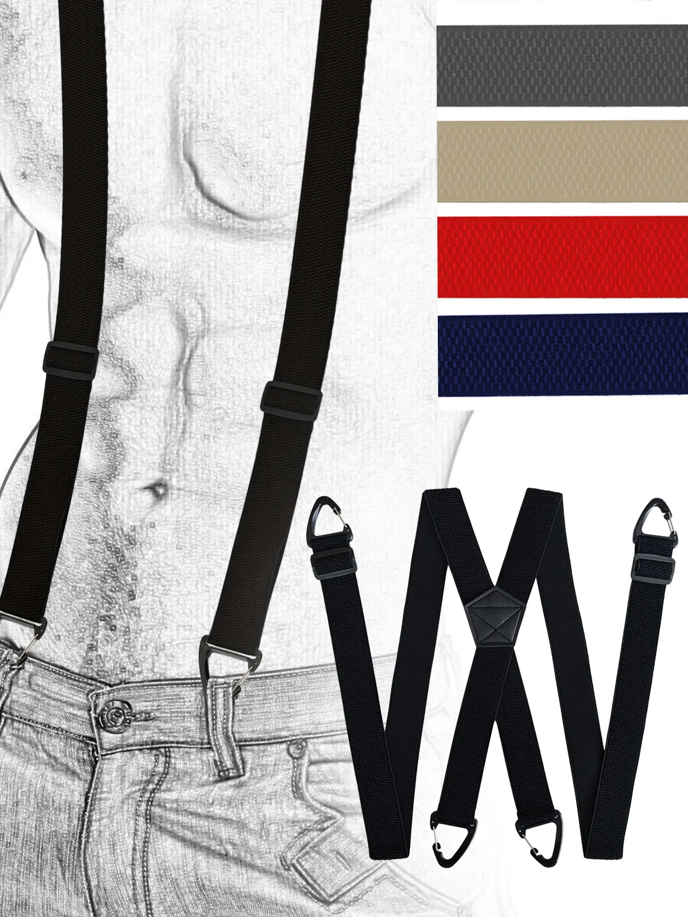 Men's 1.5 Inch Hidden Back Straps, 4 Hooks Design, 3.8cm Wide X-Type Suspender Belt, Comfortable and Stylish Underwear Accessory