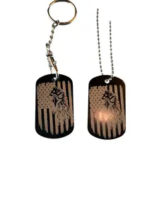 Patriotic American Eagle Dog Tag Necklace, Military Style Metal Chain, Black and Bronze US Flag Design, Keychain Accessory