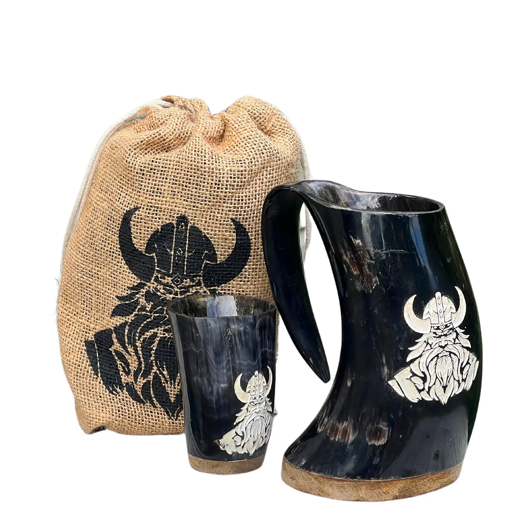 24 Oz Viking Drinking Horn Mug Beer Horn Tankard mug includes Shot Glass, Viking Mug Gift Ideas For Him , Ale, Mead, Whiskey Wood Drinkware