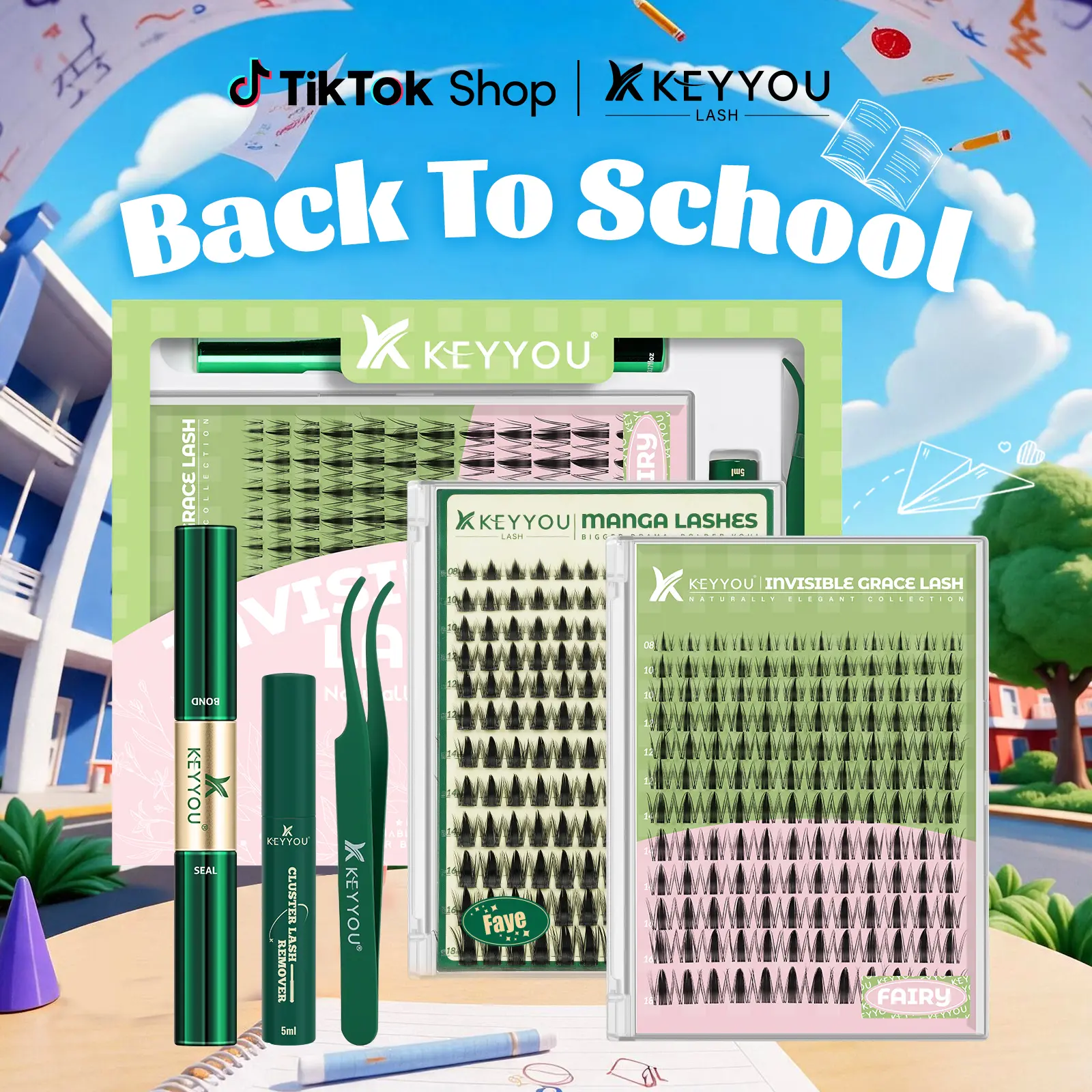 KEYYOU Fairy Chispa Lash Clusters Invisible Band DIY Lashes - Individual Clusters or Full Kit to Customize! -Wet Look Waterproof Eyelash Extension Wispy Manga Kawaii Doll Lashes Feline lash look Medusa Lash handmade lash #BackToSchool