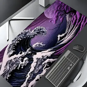 Purple Violet Moonlit Japanese Ukiyo-e Art Design Extra Large Gaming Mouse Pad, Desktop Decor, Non-Slip Rubber Edge Work Mat, Multi-Size Options for Laptops, Desktop Gaming, Home & Office Use, Desktop Accessory, Desk Accessories, Ideal Gift for Kids