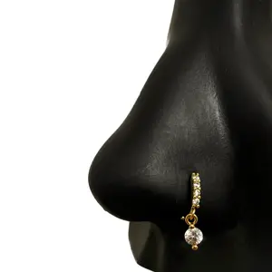Statement Gold Dangle Diamond Nose Hoop, Body Jewelry, Nose Piercing Jewelry, Nose Ring, Nose Hoop, 20 Gauge Nose Rings, Surgical Steel