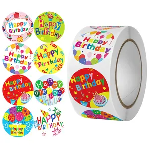 1 Roll Pack, 500 Stickers Per Roll Round Birthday , Cartoon Birthday Wish Labels, Handmade Decorative Sealing Stickers, Teacher Rewards, Holiday Decoration