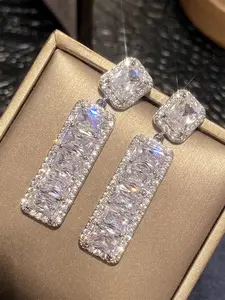 Elegant Artificial Zircon Decorated Dangle Earrings for Women, Cubic Zirconia Stones Fashion Jewelry for Party, Daily Decor, Trendy All-match & Exquisite Jewelry for Birthday Gift