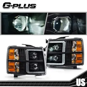 Fit For 07-13 Chevy Silverado 1500/2500/3500 LED DRL Projector Headlights Black