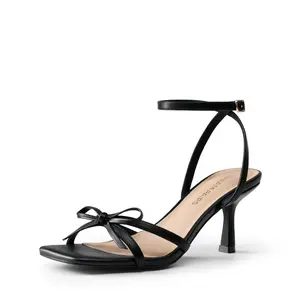 Dream Pairs Women's Bow-Knot Kitten Heels Square Open-Toe Strappy Heeled Sandals, Cushion Insole, Anti-Slip Sole, Romantic Party-Wedding Elegance