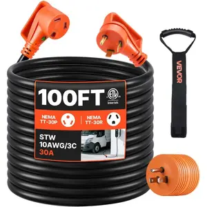 VEVOR 50 Amp RV Extension Cord 50 Feet, Heavy Duty STW 6/3+8/1 AWG Power Cord NEMA 14-50P to 14-50R, with 15A Adapter, LED Power Indicator, for RV Generator Camper, ETL ListedVEVOR Super Brand Day