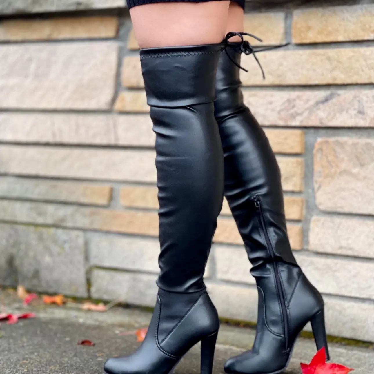 Women's Over the Knee Leather Boots - Fashion Footwear - Girl