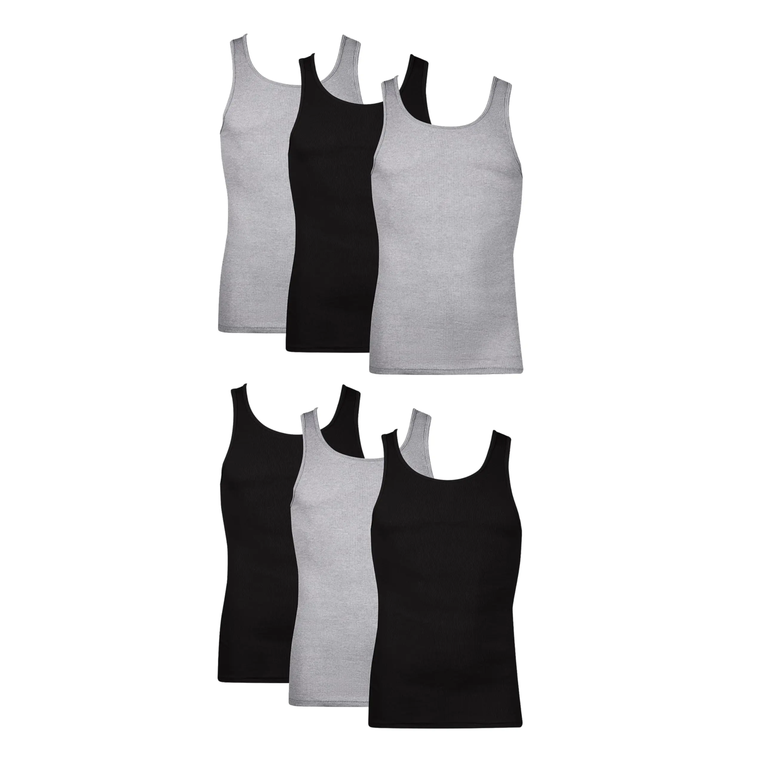 Hanes Men's Tank Top Undershirt Pack, Moisture-Wicking Cotton Ribbed Tanks for Men, 6 Pack, Black/Gray