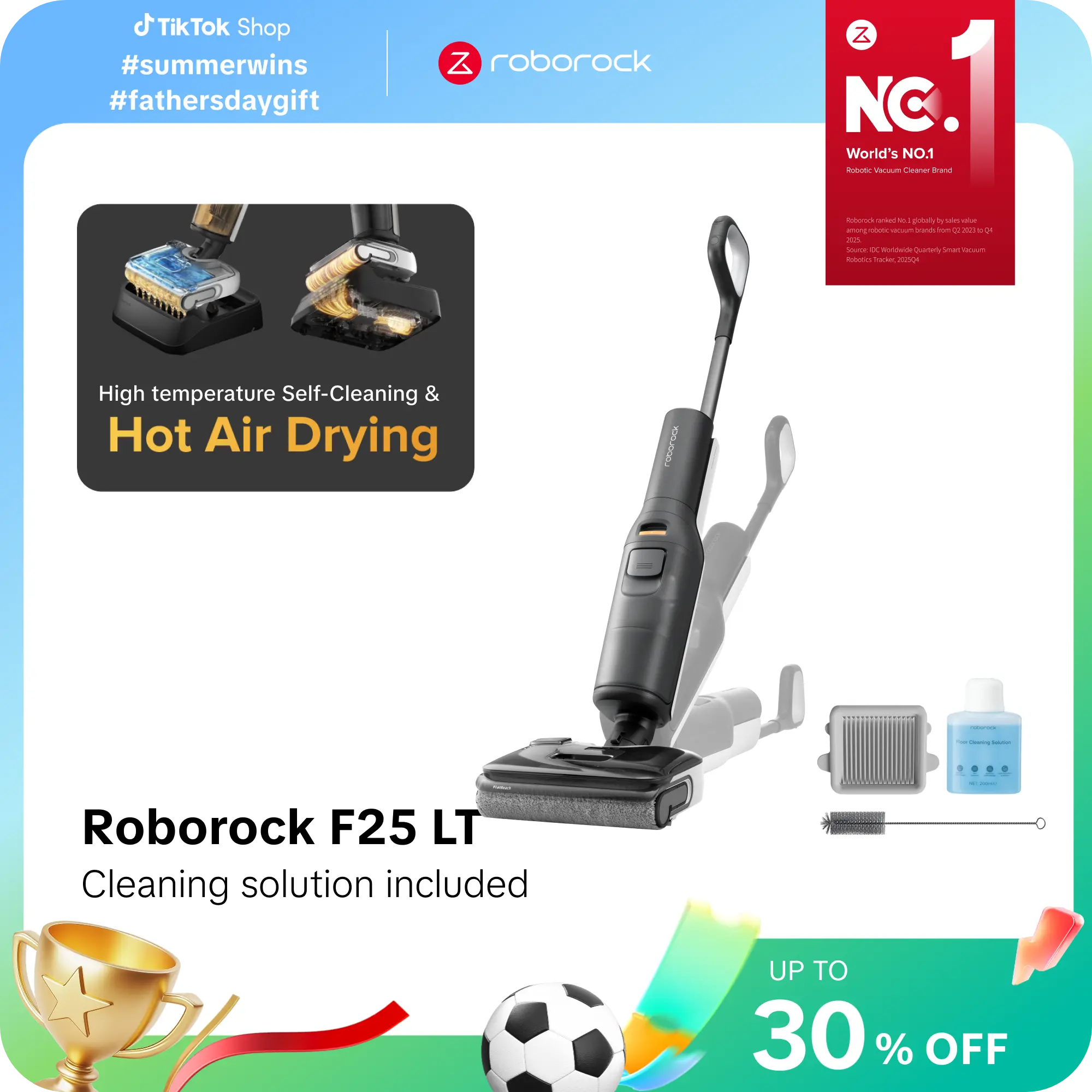 Roborock F25 series Wet Dry Vacuum Cleaner and Mop (F25 Series), 194°F High temperature Self Cleaning & Hot Air Flash Drying,  20000Pa Cordless Vacuum Mop Combo, 180° Lie-Flat Hard  Floor Cleaner, Edge to Edge Cleaning #DealsForYouDays