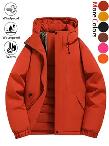 Unisex Thickened Warm Waterproof Windproof Casual Hiking Jacket Cotton Coat, Windproof Outerwear, Durable Wrinkle-Resistant Hooded Zipper Pocket Outdoor Sports Top Jacket, Suitable for Wilderness Exploration Fishing Skiing, Multiple Colors Available