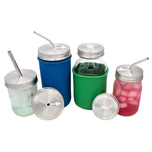 Straw Hole Tumbler Stainless Steel Lids for Mason Jars 5 Pack