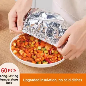 60Pcs Thermal Insulated Disposable Aluminum Foil Food Covers Keep Food Warm Upgraded Insulation Elastic Bowl Lids Tin Foil Stretch Wraps Winter Kitchen Hacks Leftover Storage Party Picnic Essentials Must Haves