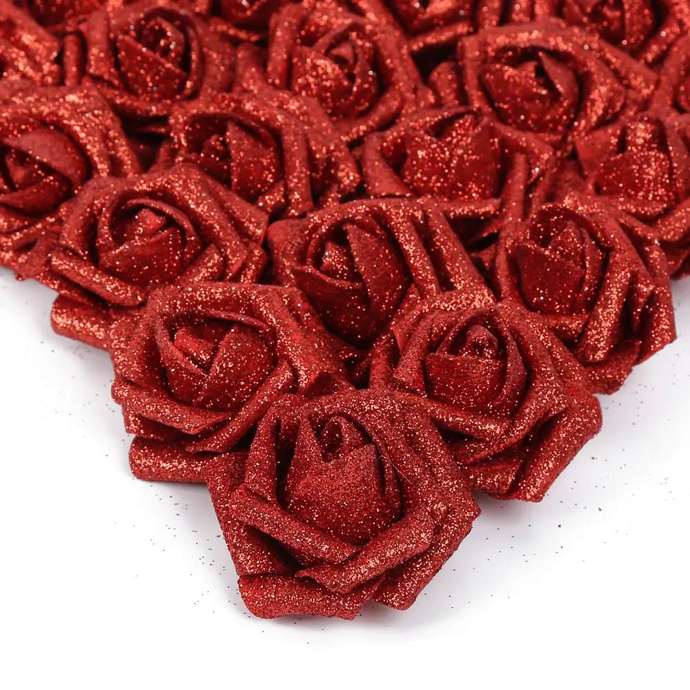 Glitter Roses 25pcs Gold Artificial Flowers, Shiny Fake Roses With Stems, DIY Wedding Bridal Bouquet, Home Party Decoration