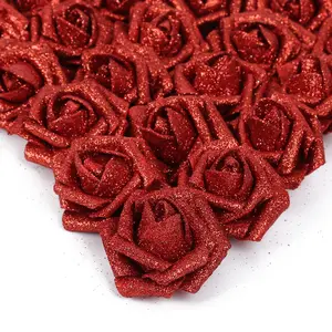 Glitter Roses 25pcs Gold Artificial Flowers, Shiny Fake Roses With Stems, DIY Wedding Bridal Bouquet, Home Party Decoration