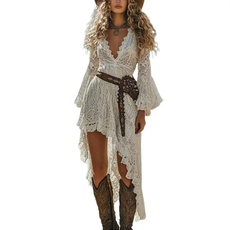 knee length dresses for ladies Celestial Multi-Wrap Lace Maxi Dress (Cream) main image 0