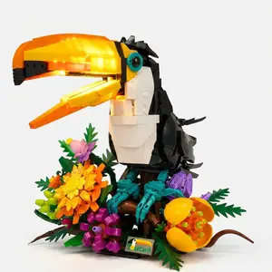 Rainforest Toucan Building Block Set with DIY Lighting Kit — A Creative Construction Toy. Ideal for desktop display and as a collectible-grade gift, it makes a perfect choice for birthdays, holidays, or room decor. (1,068 Pieces)