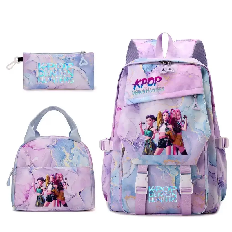 K-Pop 3-PCS Style Backpack for Middle&High School Girls Back-to-SchoolStudentBookbag: Large Capacity, Weight-Reducing,and Spine-Protective