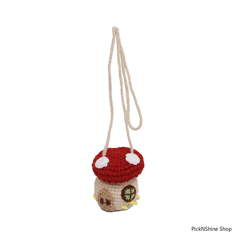 Handmade Knitted Mushroom Crossbody Bag - Cute Cartoon Yarn Purse, Stylish Portable Mini Sling Bag for Toddler Kids Daily Outdoor Use, Purses Crossbody Bag
