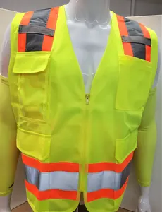 HIGH VISIBILITY SAFETY VEST WITH ID POCKET, SOLID KNIT FABRIC FRONT AND BACK
