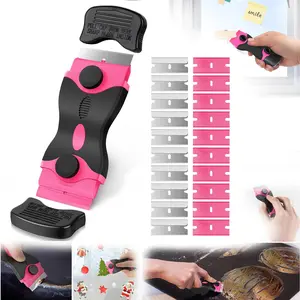 Razor Blade Scraper Double Edged Tool for Glass Decals Paint Removal Multifunctional Non Slip Safe Design with 21 Blades Ergonomic Handle Safety Covers Adhesive Ceiling
