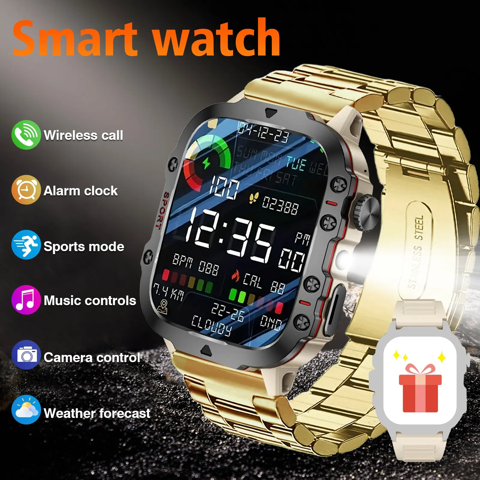 A Smartwatch with a High-Definition, a Camera for Teens, a Music Player, Alarm Reminders, a Photo Album, a Calendar, an LED Flashlight, USB Charging