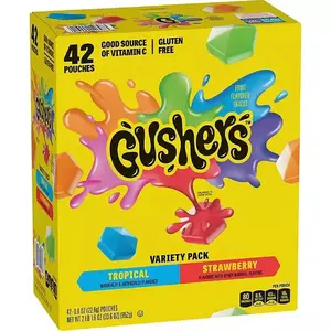 Gushers Strawberry and Tropical Flavors Variety  0.8 oz., 42 Ct. Sweet Fruit Snack Bonbon Sugar