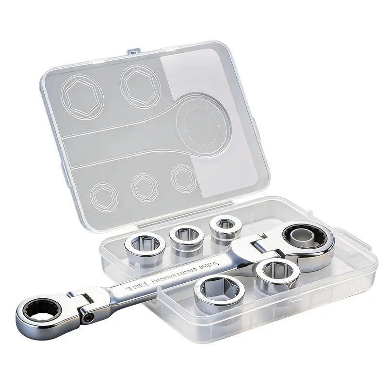 GJANSH 6 Pieces Drive Socket Ratchet Wrench Set, 7-in-1 Double Box End Wrench 8-19mm, For Auto Repairing and Household, with Storage Case