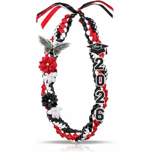 50'' 2026 Graduation Lei, Double Braided Strands, Graduation Ribbon Leis with 4 Satin Flowers, Congrats Graduates Money Leis, Class of 2026 Gift for Men & Women