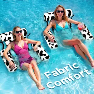 Pool Floats Chairs Adult, 2 Packs Heavy Duty Inflatable Swimming Pool Lounges, Fabric Floating Hammock Seat, Kid Blow Up Pool Noodle, Lake Raft Floaties, Fun Summer Beach Water Party Game—Cow