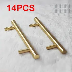 14PCS Noble Gold Stainless Steel Handles, Elevate Cabinet Style, Enjoy Smooth Touch, European Light Luxury Handles, Suitable for Cabinet Doors, Wardrobe Doors,  and Various Doors, Screws Included