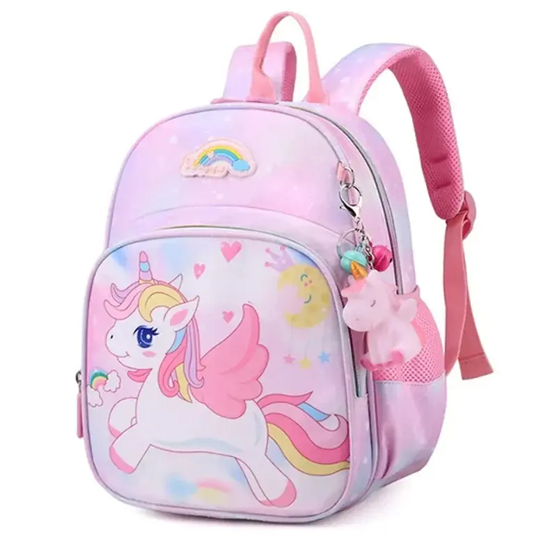 Girls' New Cartoon Unicorn Backpack, Pink Princess Zipper School Bag for Kindergarten Kids, Functional Satchel Mochila Infantil Escolar