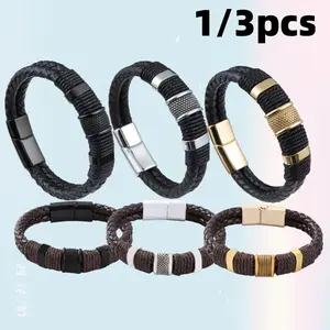 New Retro Multi-Layer PU Leather Men's Bracelet, Gemstone Bead Bracelet, Stainless Steel Jewelry Wristband Gift, Father's Day Christmas Present