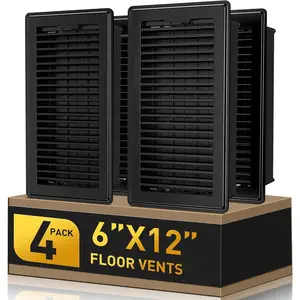 Floor Register Fits 6x12 and 12x6 Duct Opening - Heavy Duty Walkable Floor Vent Covers 4 Pack - High Airflow Adjustable HVAC Air Vent - Steel Rust-Proof Finish Vent Covers for  & Office - Black