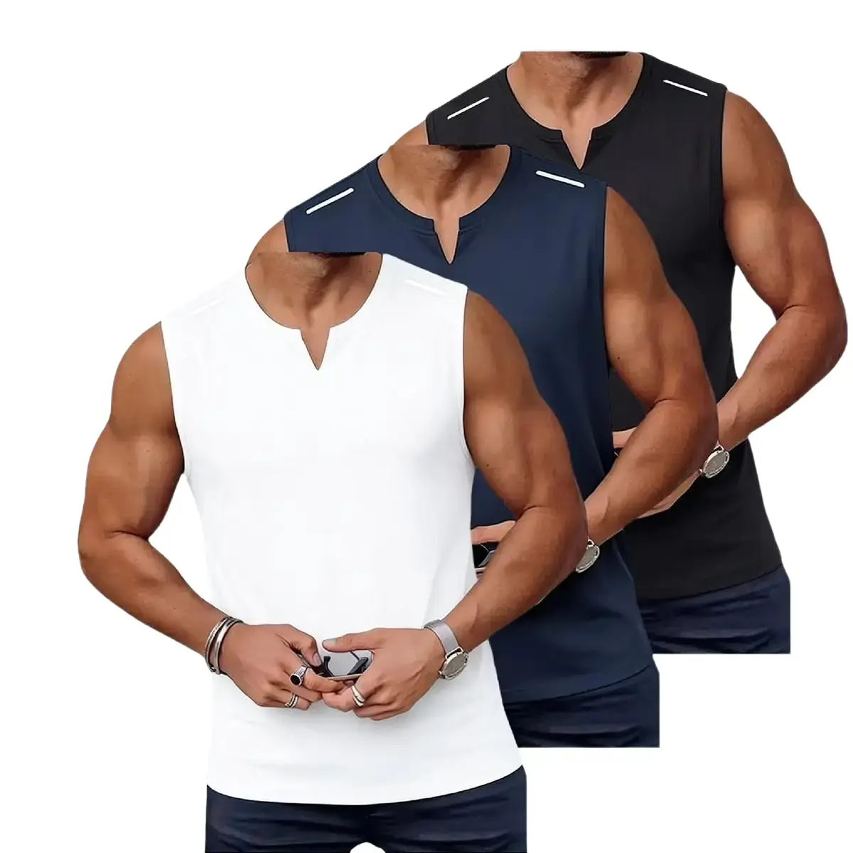 TOOTD — 3-piece set: men’s fitness tank top set with side slits; casual mesh sleeveless muscle T-shirt; men’s crewneck basketball shirt with side slit; solid color sports tank top. Materials: 100% polyester fiber, 140 GSM+., Athletic Compression, Casual S