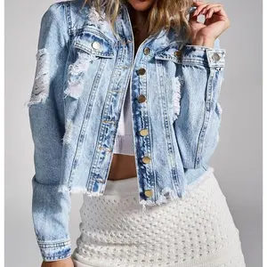 Women’s Fashion Distressed Burr Denim Coat
