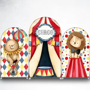 15-day delivery Cute Circus Bear on Unicycle Arch Backdrop Cover for Kids Carnival Party