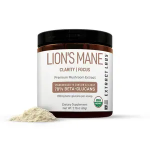 Organic Lion’s Mane Functional Mushroom Extract Powder, Natural Dietary Supplement for Wellness, Brain Health, Clarity, Focus, Memory & Cognitive Function